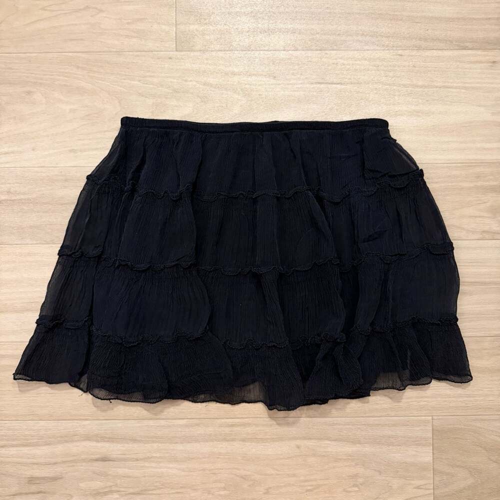 max studio y2k black silk ruffle mini skirt size xs